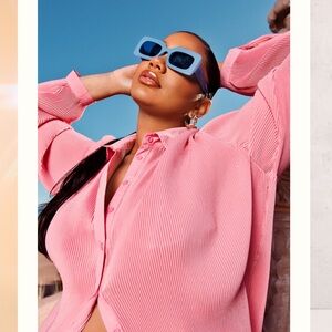 PrettyLittleThing Pink Dusty Plisse Button Down Shirt. NWT XL